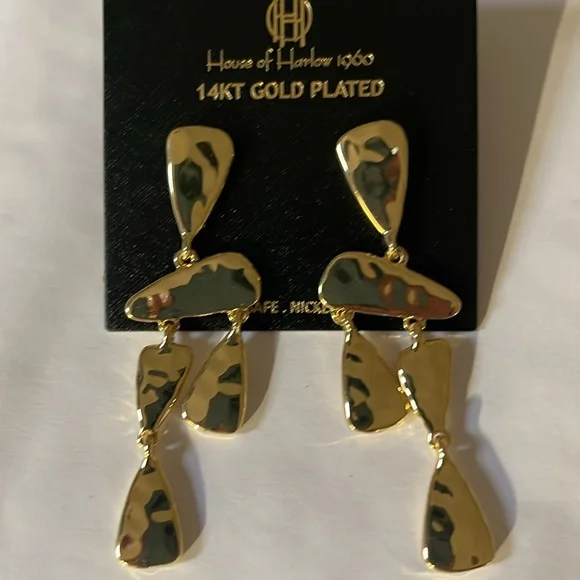 House Of Harlow 1960, 14KT gold plated earrings. New - Picture 3 of 5